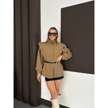 Kemer Detaylı Tasarım Ceket Yağ Yeşili