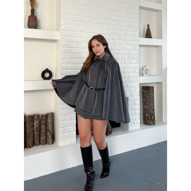 Kemer Detaylı Yarasa Kol Panço Antrasit