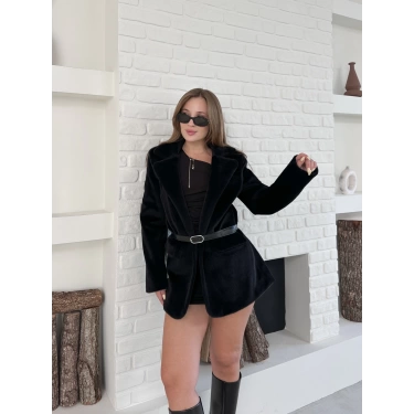 Kemer Detaylı Yumoş Ceket Siyah