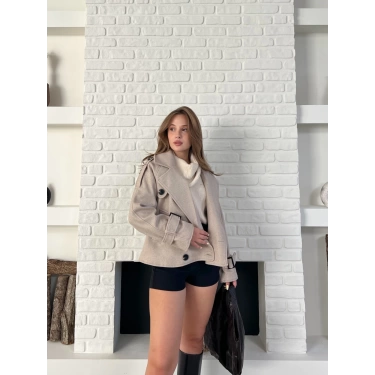 Kısa Street Luxe Kaşe Kaban Krem