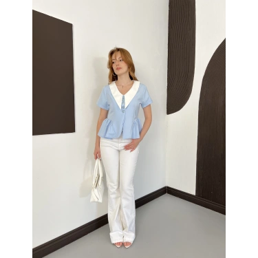 Kontrast Yaka Peplum Detaylı Bluz Bebemavisi