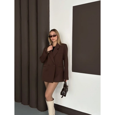 Kruvaze İçi Astarlı Blazer Ceket Kahve