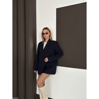 Kruvaze İçi Astarlı Blazer Ceket Lacivert