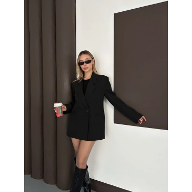 Kruvaze İçi Astarlı Blazer Ceket Siyah
