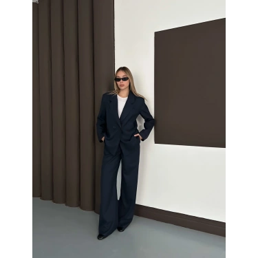 Kruvaze Yaka Ceket Pantolon Takım Lacivert