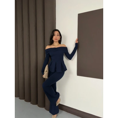 Madonna Yaka Pantolonlu Takım Lacivert