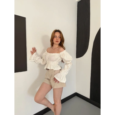 Madonna Yaka Poplin Kumaş Bluz Beyaz