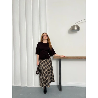 Minimal Kesim Arka Ayarlanabilir İP Detaylı Bluz Acı Kahve