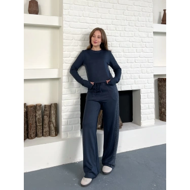 Modal Kumaş Taş Detay Takım Antrasit