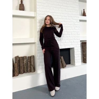 Modal Kumaş Taş Detay Takım Kahverengi