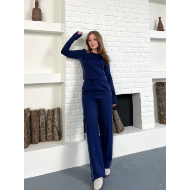 Modal Kumaş Taş Detay Takım Lacivert