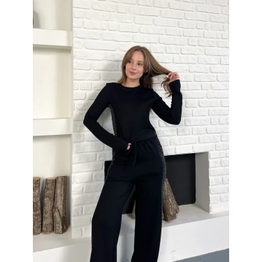 Modal Kumaş Taş Detay Takım Siyah