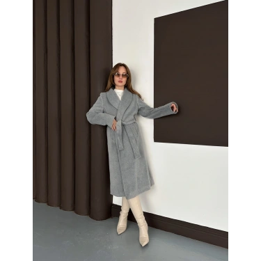 Moskov Kumaş Kuşaklı Kaban Gri