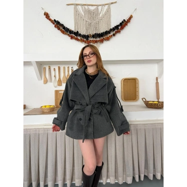 Omuz Manşet Detaylı A Kalite Kaşe Kaban Antrasit