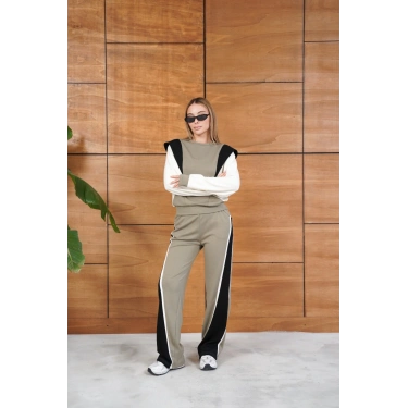 Parça Detaylı Eşofman Takım Bej