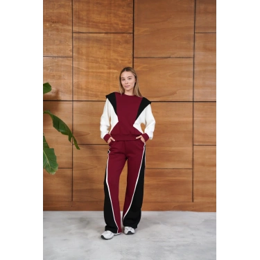 Parça Detaylı Eşofman Takım Bordo