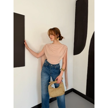 Pelerin Detaylı Body Suit Bej