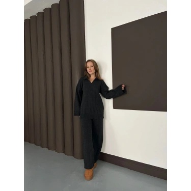 Polo Yaka Triko Pantolonlu Takım Antrasit