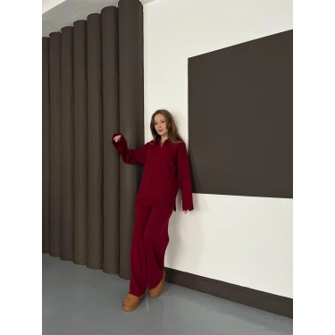 Polo Yaka Triko Pantolonlu Takım Bordo