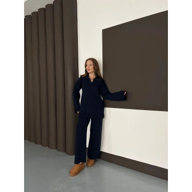 Polo Yaka Triko Pantolonlu Takım Lacivert