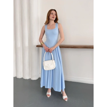 Premium Dokulu Prenses Uzun Elbise Bebe Mavisi