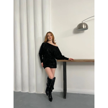 Sim Detaylı Tek Omuz Mini Elbise Kahve