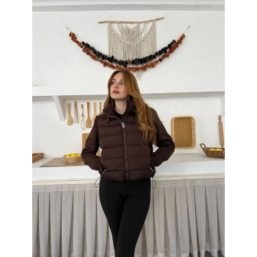 Şişme Crop Mont Kahverengi