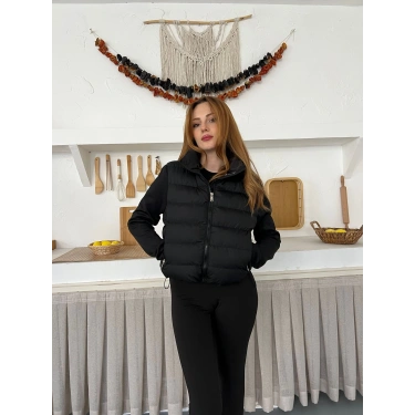 Şişme Crop Mont Siyah