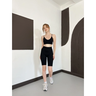 Spor Şort-Crop Takım Siyah