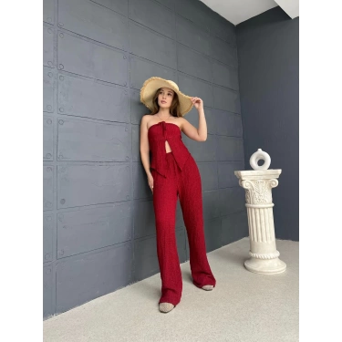 Straplez Pencere Detay Takım Kırmızı