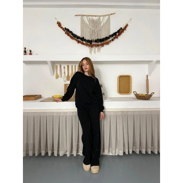 Taş Detaylı Modal Işıltılı Takım Siyah