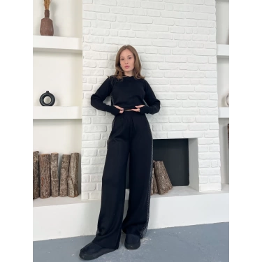 Taş/Işıltı İşlemeli Cool Casual Takım Siyah