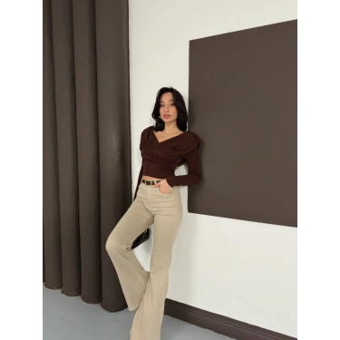 Tasarım Uzun Kol Linda Bluz Acı Kahve