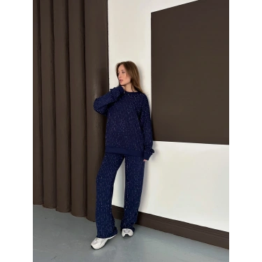 Taşlı Detaylı Modal Takım Lacivert