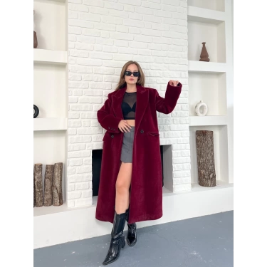 Tek Düğme Detay Yumoş Kaban Bordo