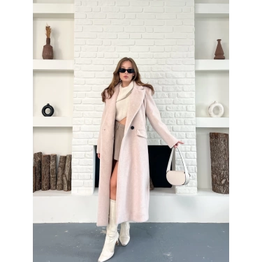 Tek Düğme Detay Yumoş Kaban Pudra Pembe