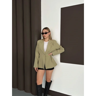 Tek Düğme Kruvaze Blazer Ceket Haki