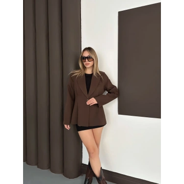 Tek Düğme Kruvaze Blazer Ceket Kahve