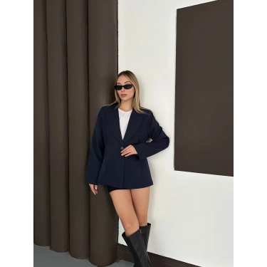 Tek Düğme Kruvaze Blazer Ceket Lacivert
