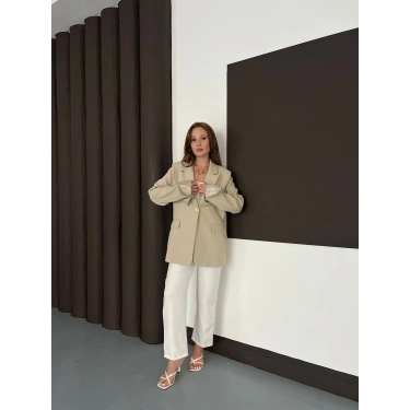 Tek Düğmeli Astar Detaylı Ceket Bej