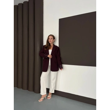 Tek Düğmeli Astar Detaylı Ceket Bordo