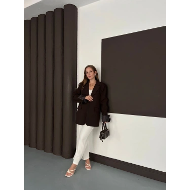 Tek Düğmeli Astar Detaylı Ceket Kahverengi