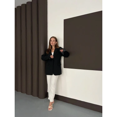 Tek Düğmeli Astar Detaylı Ceket Siyah