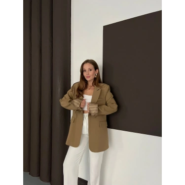 Tek Düğmeli Astar Detaylı Ceket Yağ Yeşili