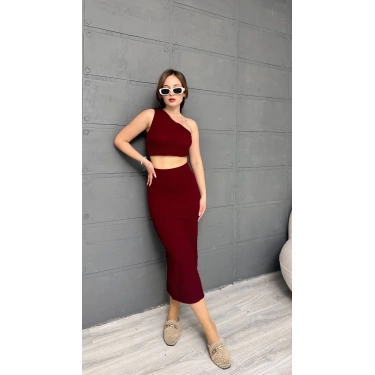 Tek Omuz Bürümcük Etekli Takım Bordo