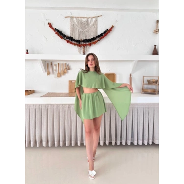 Tek Parça Farklı Farklı Giyebileceğiniz Etekli Takım Yeşil