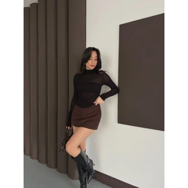 Transparan Uzun Kollu Toparlayıcı Bluz Siyah