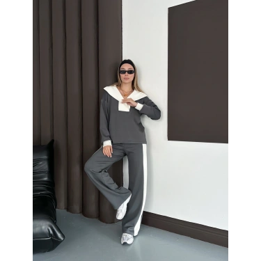 Yaka Detaylı Modal Lüx Kalite Takım Antrasit