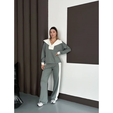 Yaka Detaylı Modal Lüx Kalite Takım Gri