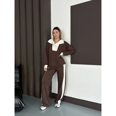 Yaka Detaylı Modal Lüx Kalite Takım Kahve